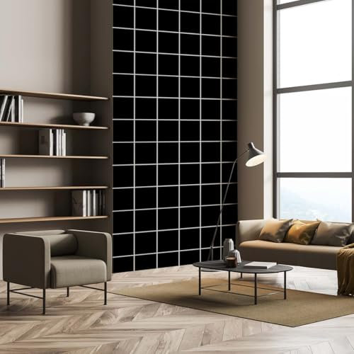 Hexoa Papier Peint Carreaux Noirs - Made in France - Papier Peint 52x1000