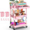 Yeabett 3 Tier Craft Trolley, Storage Trolley On Wheels Utility Cart With Drawer For Kitchen, Bathroom, Office, Living Room, Pink