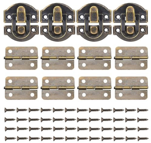 12 bisagras pequeñas de bronce antiguo para joyero de madera, bisagras y pestillos de madera de bronce antiguo con kit de tornillos a juego, mini bisagras decorativas de bronce para manualidades,