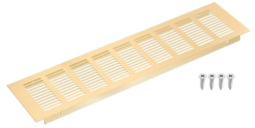 sourcing map Air Vents Cover, 1Pcs 400 x 100mm - Aluminum Alloy Mesh Air Return Vent Cover, Rectangle Louvered Ventilation Grille for Shoe Cabinet Wardrobe (Gold)