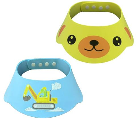 Baby Hair Washing Shield for Kids – 2-Pack Children Shower Caps, Soft and Comfortable, Featuring Dog and Dinosaur Designs, Protects Eyes from Water and Shampoo, Perfect for Kids 1-6 Years Old