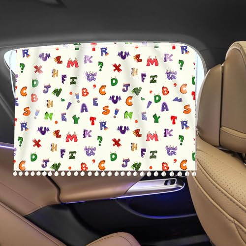 LUMOOM Lot de 2 pare-soleil de voiture pour bébé avec protection UV, pare-soleil pour vitre latérale, avec 4 ventouses, 63 x 49 cm, blanc ABC