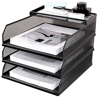 Organisateur de fichiers de bureau | Rack de stockage en maille en métal | Rack de trieur de papier en maille à plusieurs niveaux | Plateau de support de fichier vertical de grande capacité | Organisa