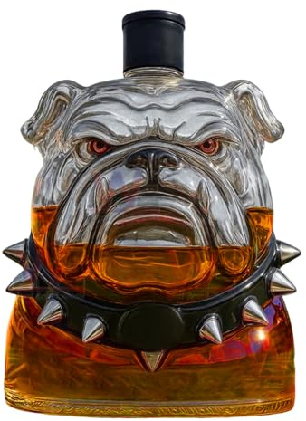 Bull Dog Wine Bottles - 300ml Realistic 3D Printed Glass Bulldog Liquor Decanter | Alcohol Dispenser Collectible Home Decor for Shelf Tequila Vodka Bourbon Wedding Party Men Husband