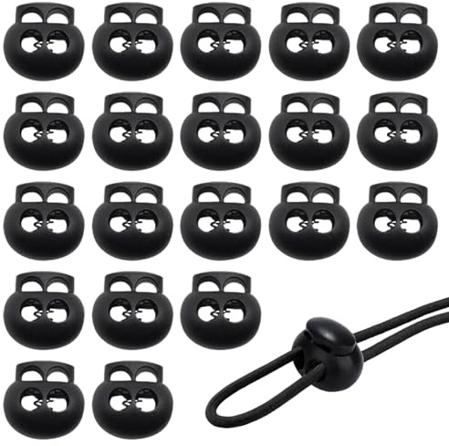 VBSYUYQ 20 Pcs Double Hole Cord Locks for Drawstring Bags Clothing | 20 pack black double hole spring cord locks, oval plastic build, for clothing bags tents drawstring adjustment replacement