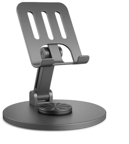 Handyhalterung Tisch, Verstellbarer Handy Ständer Faltbar Aluminium Smartphone Halter für iPhone17/16/15/14/Samsung Galaxy, Rutschfest & Stabil, Tragbarer Handyhalter für Büro, Küche und Nachttisch