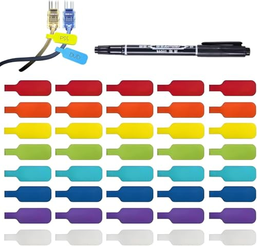 VEGCOO 40 Pezzi Etichette per Cavi Elettric, Multicolore Etichette per Cavi, Etichette Autoadesive in Nylon per Organizzare e Identificare Cavi