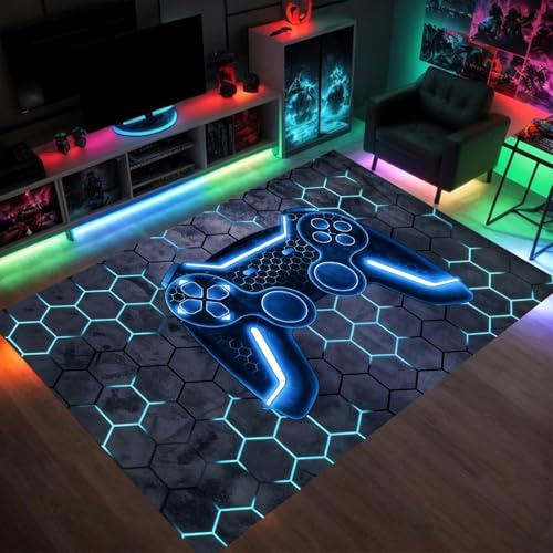 HONGXIU Game Console Area Rug for Bedroom Sofa Playroom Gaming Geometric Bedside Rugs Gamer Decorative Floor Mat Carpet (60x90cm)