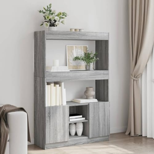 LoogCape Sonoma Grau Highboard, 92x33x140 cm, Holzwerkstoff, Regal mit Türen, viel Stauraum, für Wohnzimmer, Schlafzimmer, Büro, moderner Bücherschrank