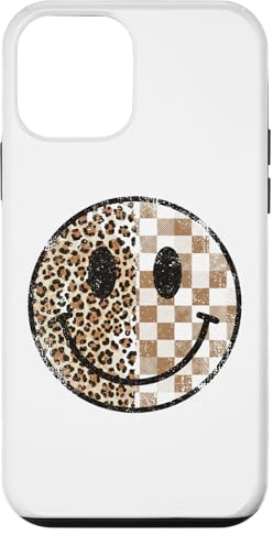 Hülle für iPhone 12 mini Used-Look Leopard Plaid Happy Face Grunge Style Kariert