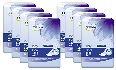 Tena Lady Maxi Hygiene Einlagen für mittlere Blasenschwäche / Inkontinenz, geruchsneutralisierend, saugstark und Auslaufschutz 8er Pack (8 x 6 Stück)