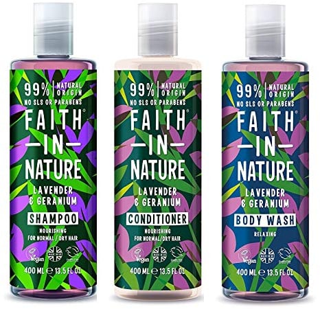 Faith In Nature Lavender Shampoo, Conditioner & Body Wash Trio | Vegan | Cruelty Free | 99% Natural Fragrance | Free From SLS or Parabens