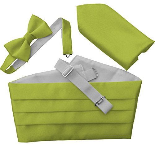Great British Tie Club Raso Cummerbund Set Fascia Serie: Compreso Papillon e fazzoletto (Verde Lime)