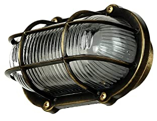 Licht-Erlebnisse Außenlampe Maritim, Schiffslampe Messing, Bullauge, rostfrei, IP64, H:11 cm, E27, Außenleuchte oval, Kleine Wandlampe, Balkon, Haus, Außenwandleuchte