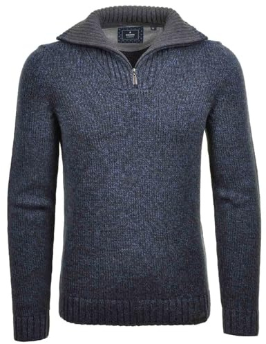 RAGMAN Herren Strickpullover mit Troyer-Kragen, Tweed