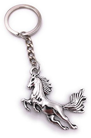 H-Customs Springpferd Reiten Turnierpferd Schlüsselanhänger Anhänger Silber aus Metall