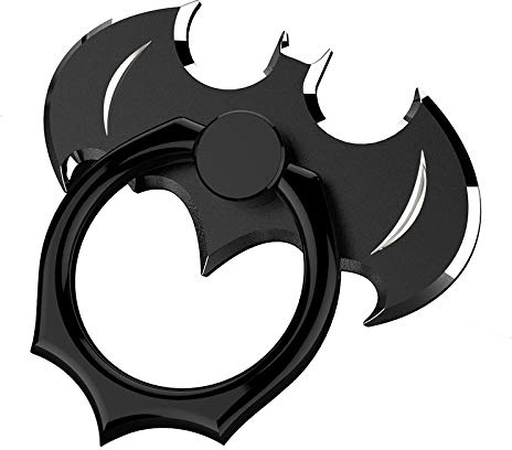 Bat Phone Ring Stand Holder - OATSBASF Cell Phone Ring Holder Finger Grip 360 Degree Rotation Compatible with iPhone 17/16/15/14/13 Pro Max and Other Smartphones(Black+Silver)