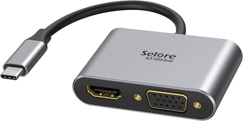 Adaptateur USB C vers HDMI VGA, Adaptateur USB Type C vers VGA HDMI Adaptateur Thunderbolt 3 VGA pour MacBook Pro/iPad Pro/Air 2020 2019 2018, Dell XPS 13/15, Surface Pro, Galaxy S8/S9, Huawei P20