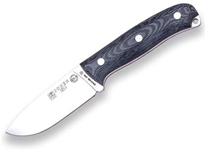 Joker Cuchillo de Supervivencia Ursus CM116, Mango Canvas Micarta Negra, Hoja de 10 cm, Funda Piel Negra, Herramienta de Pesca, Caza, Camping y Senderismo