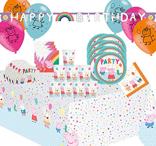 Krause & Sohn Party-Set Kindergeburtstag viele Teile Geschirr Geburtstag Dekoration Geburtstagstisch (Peppa Wutz)