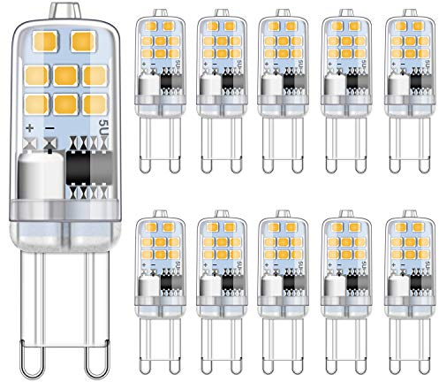 Ugvmn G9 LED leuchtmittel 2W Warmweiß 3000K Entspricht 15W 20W Halogen lampen, kein Flimmern G9 Glühbirnen, nicht dimmbar G9 fassung Energie sparen lampe, 200LM, AC 220-240V, 10er Pack