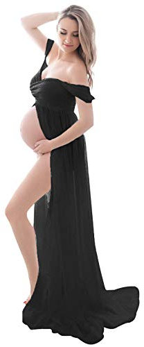 FEOYA-Femmes Enceintes Robe sans Bretelles Dames Epaules DenudEes Robe Maternite Maxi Robes Photo Shoot Accessoires Photographie Vetements Robe de Soiree Robes de Mariee,XL,Noir
