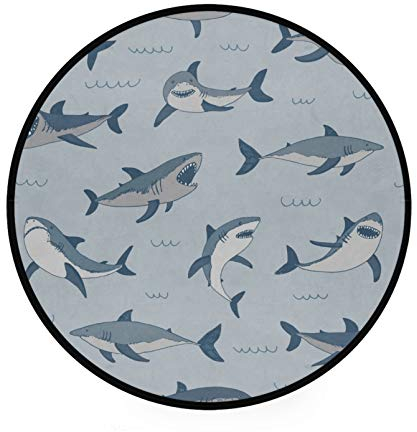 RELEESSS Runder Teppich Hai Meer Tier waschbar Pad Matte für Wohnzimmer Schlafzimmer Küche Zimmer Home Decor