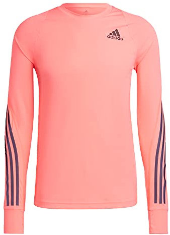 adidas Men's Run Icon Full Reflective 3-Stripes Long Sleeve T-Shirt, Acid Red, S