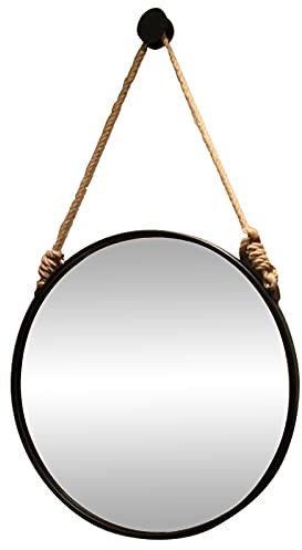 Specchio a Parete Rotondo Specchio Appeso con Corda per Arredamento da Parete, Nero |Specchi da Bagno galleggianti Moderni per Bagno, Camera da Letto Bambini, Soggiorno, 40cm 50cm 60cm 70cm