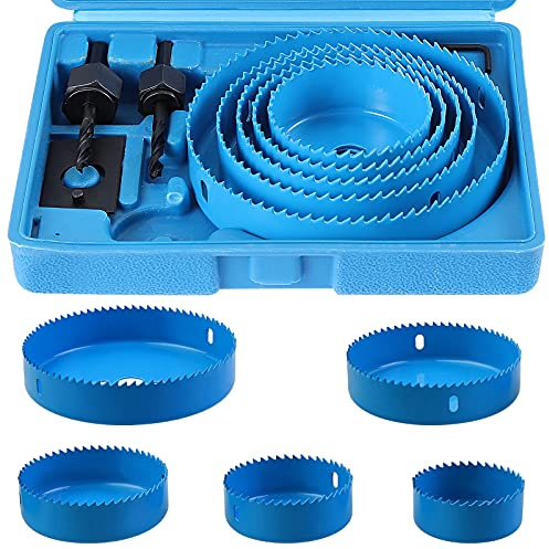 Knpwer Kit de 9 scies cloches en acier au carbone pour bois, plaques de plâtre, plastique et métaux non ferreux 64-127 mm, bleu