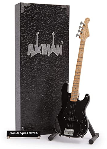Axman Jean Jacques Burnel Miniatur-Gitarren-Nachbildung – Musikgeschenke – Handgefertigte Ornamente im Maßstab 1/4 – inklusive Displaybox, Namensschild und Miniatur-Gitarrenständer