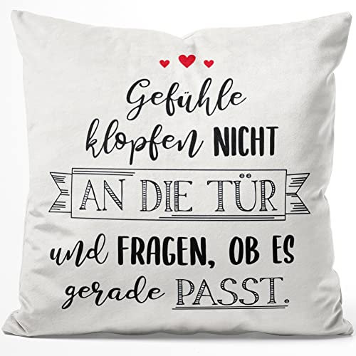 JUNIWORDS Kissen, Gefühle klopfen Nicht an die Tür und Fragen, ob es gerade passt, 40 x 40 cm, Flauschig Samtweich Weich (1003884)
