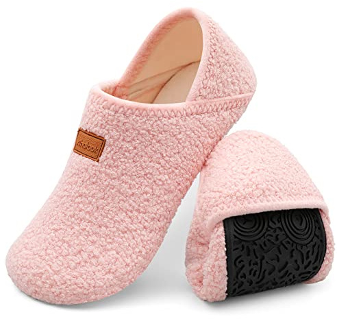 XIHALOOK House Slippers for Women Indoor Home Shoes Warm Barefoot Slippers Anti-slip Pink, 9.5-10 Women/8-8.5 Men