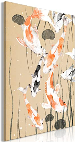 decomonkey Bilder Tiere 40x60 cm 1 Teilig Leinwandbilder Bild auf Leinwand Vlies Wandbild Kunstdruck Wanddeko Wand Wohnzimmer Wanddekoration Deko Beige Orange Fisch Abstrakt Koi