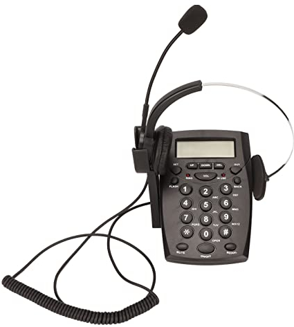 Bewinner Call Center Dialpad Headset Telefon, Schnurgebundenes Telefon mit Headset Dialpad Noise Cancelling FSK DTMF Anrufer ID, Telefon Headsets für Haus Call Center Büro