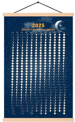 Poster mural 2026 sur toile avec calendrier des phases de la lune - Prêt à accrocher - Avec cadre - Décoration murale (40,6 x 61 cm)
