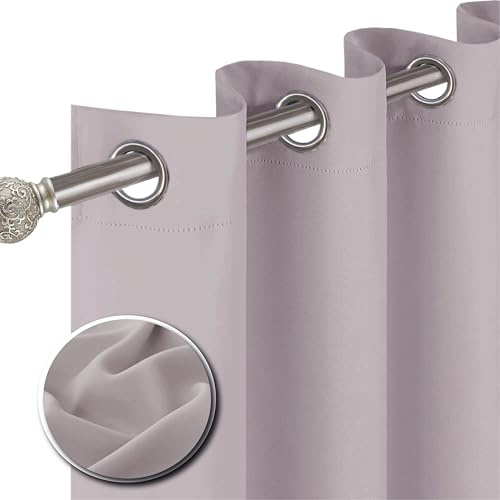 funky gadgets Blackout Curtains for Bedroom 108 Inch Drop Thermal Insulated Eyelet Curtains & Drapes Black Out Curtain for Kitchen, Living Room 2 Panels (90x108 Inch Light Grey)