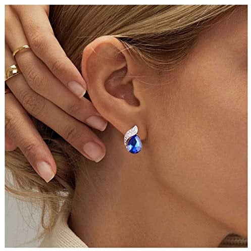 Allereya Vintage Sapphire Crystal Dangle Earrings Blue Sapphire Stud Earrings Teardrop Sapphire Earrings Gold Cz Waterdrop Earrings Jewelry for Women and Girls (Blue)