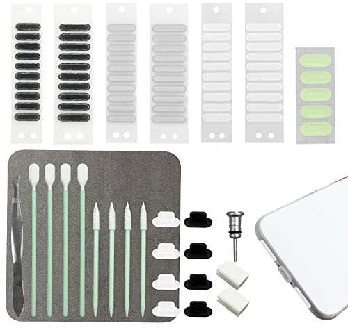 Jiehaojia Kit Anti-Poussière pour Téléphone 87 Pièces Compatible avec iPhone Autocollants Anti-Rayures Lumineux Accessoires Anti-Perte Outil de Nettoyage de Haut-Parleur de Téléphone