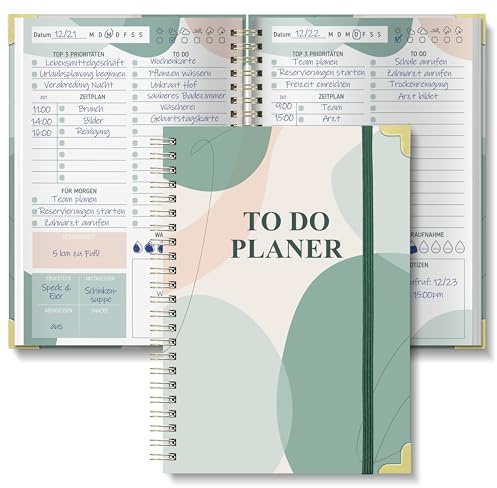 BIROYAL Tagesplaner, To Do Planer, Undatiert, 120g Papier, mit Froschtasche | Daily Planner A5, 120-Tage, mit Gummiband & Metallecken, Spiralbindung, für Aufgaben & Notizen, Perfekt für Büro & Schule