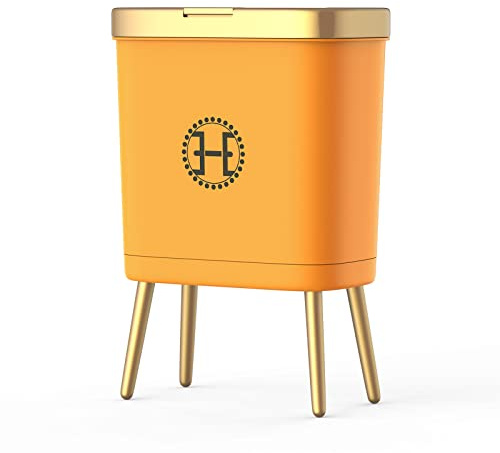 Procade Orange Bathroom Trash Can with lid,4 Gallon Retro Gold Garbage Can | Bedroom Trash Bin with Legs,Tall Skinny Plastic Waste basket,Small Trashcan for Kitchen,Office,Dorm,Laundry,Restroom,Outdoor