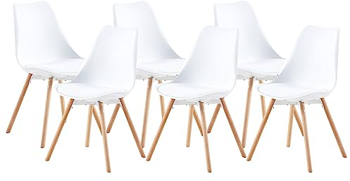 anrekl Esszimmerstühle 6er Set, Gepolsterter Küchenstuhl Essstühle mit Massivholz Buche Bein für Esszimmer Wohnzimmer Schlafzimmer Küche, Weiß