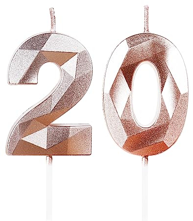 Yiran Geburtstagskerzen Zahlen 20, 5cm Roségold Geburtstagskerzen, Kerzen Geburtstag, Geburtstag Kerzen, Tortendeko Geburtstag, Kuchendeko Geburtstag, Geburtstagskerzen für Geburtstagsdeko, Nummer 20