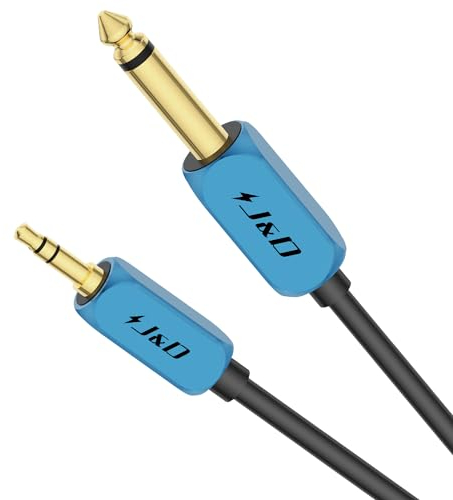 J&D Câble Jack 6,35mm TS Mono vers 3,5mm TRS Stéréo, Câble Audio 1/4 Pouce TS Mâle vers 1/8 Pouce TRS Mâle, Adaptateur Jack Mono vers Stéréo pour MP3, Haut-Parleur, Table de Mixage, 1 Mètre
