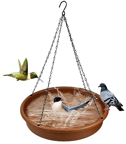 30.5CM Hängende Vogeltränke, Vogelfutterstation mit Haken Zum Aufhängen, Vogeltränke Tablett mit Kette für Outdoor Garten Hof Terrasse Wildvögel, Futterschale, Platte, Zum Aufhängen