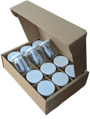 Friendly Cuisine - Lot de 12 pots de Yaourt en Verre 143 ml + 12 couvercles hermétiques - Fabrication Française