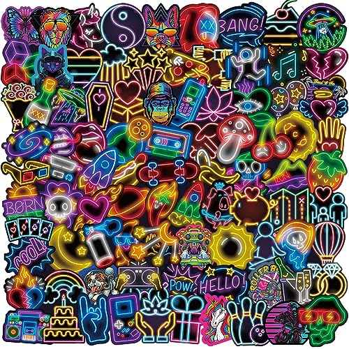 APAREAL Neon Sticker Set 100 Stück, Wasserfeste Aufkleber für Laptop Auto Scrapbook Fahrrad Skateboard Motorrad Snowboard Koffer Graffiti Trippy Sticker für Erwachsene Stickerbomb