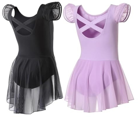 DIPUG Ballet Leotards for Girls Toddler Dance Leotard Flutter Sleeve and Criss-Cross Back Size 4-6