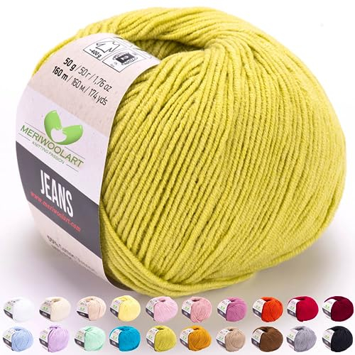MeriWoolArt® Olivgrün Baumwollgarn zum Stricken und Häkeln, Textilgarn, Stoffgarn, Baby Wollgarn für Handarbeiten, Babykleidung, Amigurumi, Babydecke, Pullover, Mützen und Accessoires
