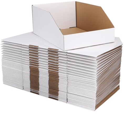 ZBEIVAN Cardboard Storage Bins Boxes 35 Packs 12x8x4.5 Inches, Easy Assembly Pantry Organizer Bins for Shelf, White